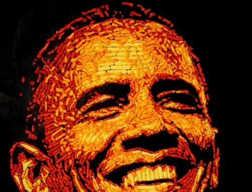 Ritratti di Obama e Romney creati con patatine da Jason Baalman03