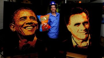 Ritratti di Obama e Romney creati con patatine da Jason Baalman01