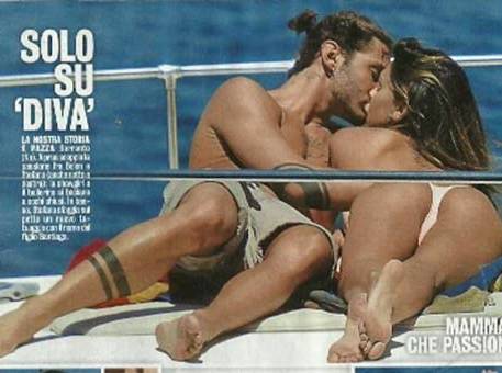 Belen Rodriguez e Stefano De Martino a Formentera, a un mese dal parto di Belen. Foto apparsa sul settimanale "Diva e Donna"