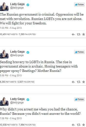 Lady Gaga contro Russia e Putin: "Governo e leggi anti-gay criminali"