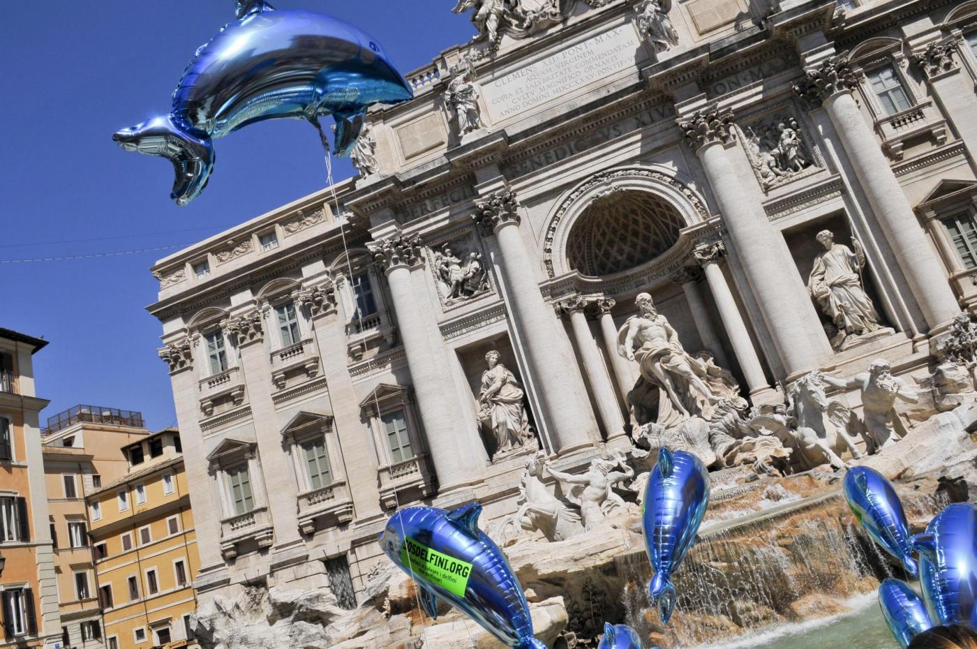 Roma, Fontana di Trevi flash mob a favore dei delfini 07