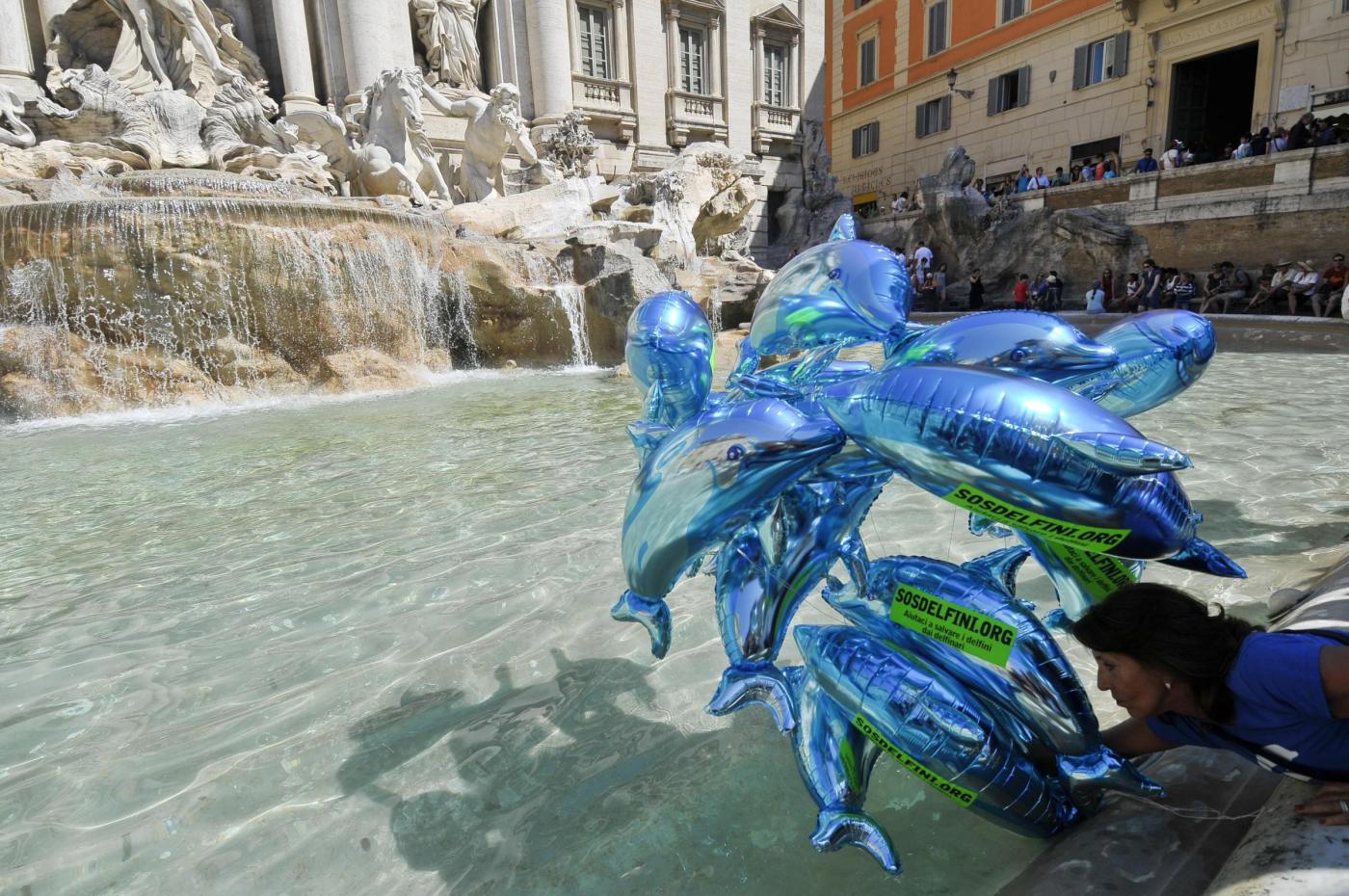 Roma, Fontana di Trevi flash mob a favore dei delfini 08