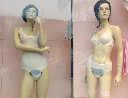 American Apparel: manichini in biancheria e... folta peluria