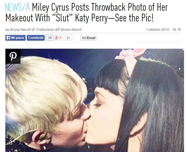 Miley Cyrus: bacio saffico con Katy Perry su Instagram (FOTO)