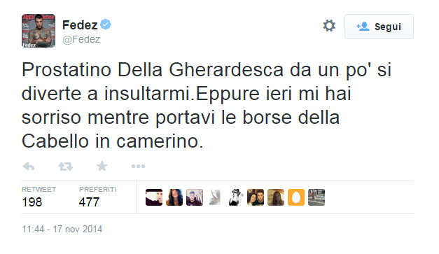 Fedez e Costantino Della Gherardesca scontro al veleno su Twitter