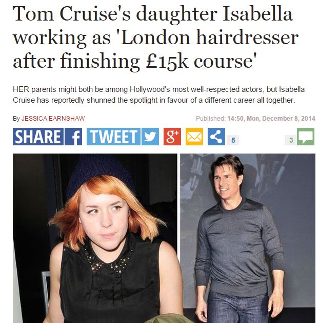 Isabella Cruise, figlia di Tom e Nicole Kidman, fa la parrucchiera a Londra