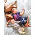 Theo, Beau e Evvie: i due bimbi e il cane dormono insieme 04
