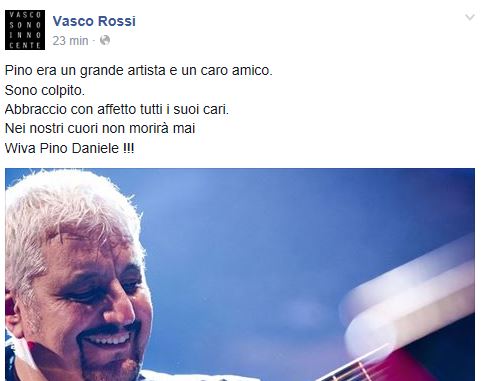 Pino Daniele, Vasco Rossi "Nei nostri cuori non morirà mai"
