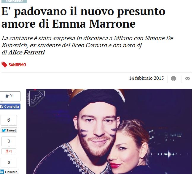 Sanremo, Emma Marrone: nuovo amore? Vista col Dj Kool Deck