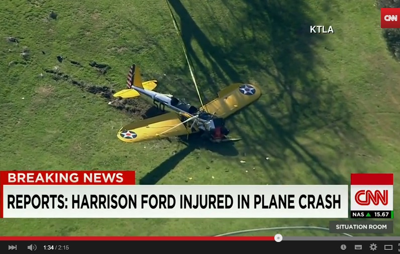 Harrison Ford precipita con il suo aereo: ferito. VIDEO Youtube