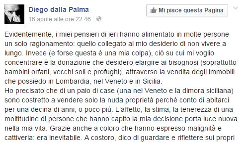 Diego dalla Palma: "Voglio programmare la mia morte...Chiamatelo pure suicidio"