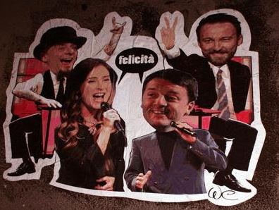 Matteo Renzi e Maria Elena Boschi versione cantanti. Il graffito a Roma FOTO