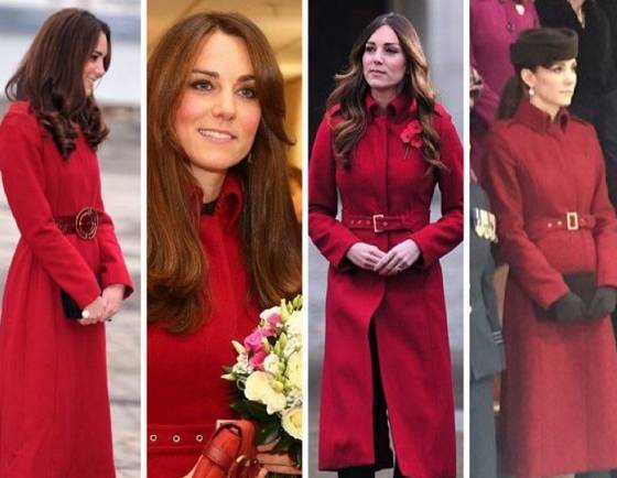 Kate Middleton: cappotto rosso e cappellino... riciclati! FOTO