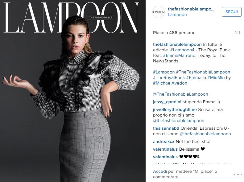 Emma Marrone sensuale sulla cover della rivista Lampoon