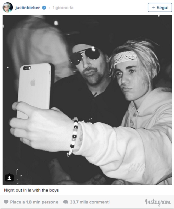 Justin Bieber selfie con Marilyn Manson su Instagram