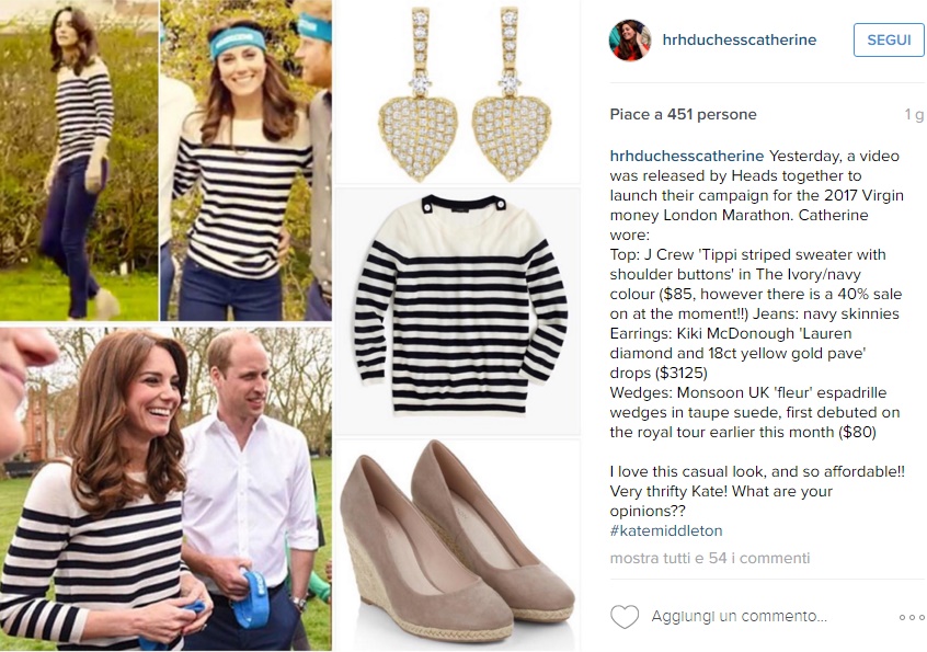 Kate Middleton, look casual: maglioncino a righe e jeans FOTO