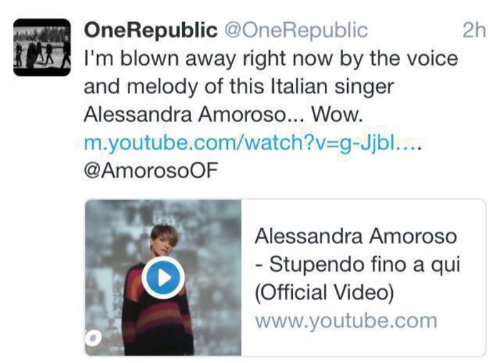 Alessandra Amoroso, tra i suoi fan anche band OneRepublic