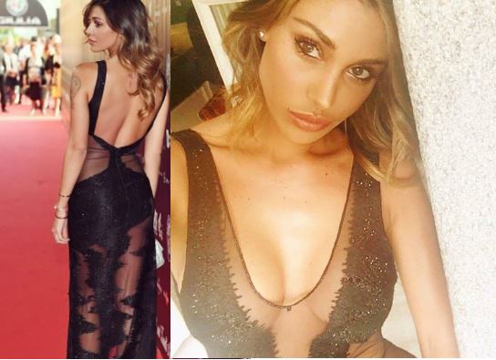 Belen Rodriguez: abito nero scollato alla Bocelli-Zanetti night