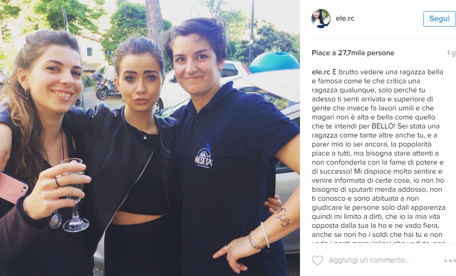 Eleonora Rocchini a Chiara Biasi: "Io plebea? Almeno sono..."