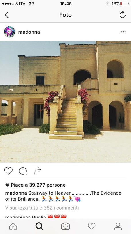 Madonna in Puglia: misteriosa foto su Instagram