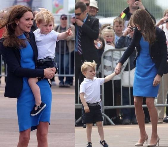 Kate Middleton con George: tubino blu elettrico FOTO