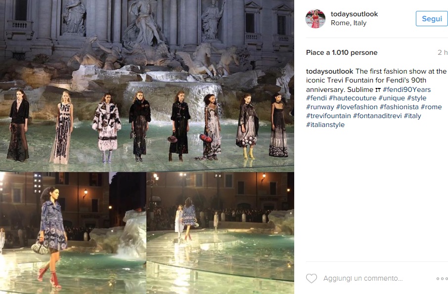 Kendall Jenner impeccabile sfila sull'acqua a Fontana di Trevi FOTO