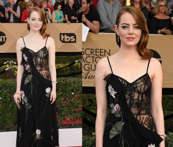 Emma Stone osa: abito trasparente e pizzo nero FOTO