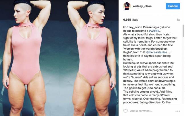 Cellulite, bodybuilder Kortney Olson la mostra su Instagram