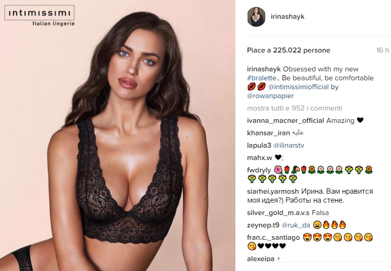 Irina Shayk, reggiseno di pizzo Intimissimi2