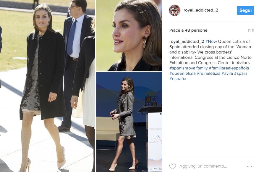 Letizia Ortiz, look impeccabile: mini abito grigio e tacchi