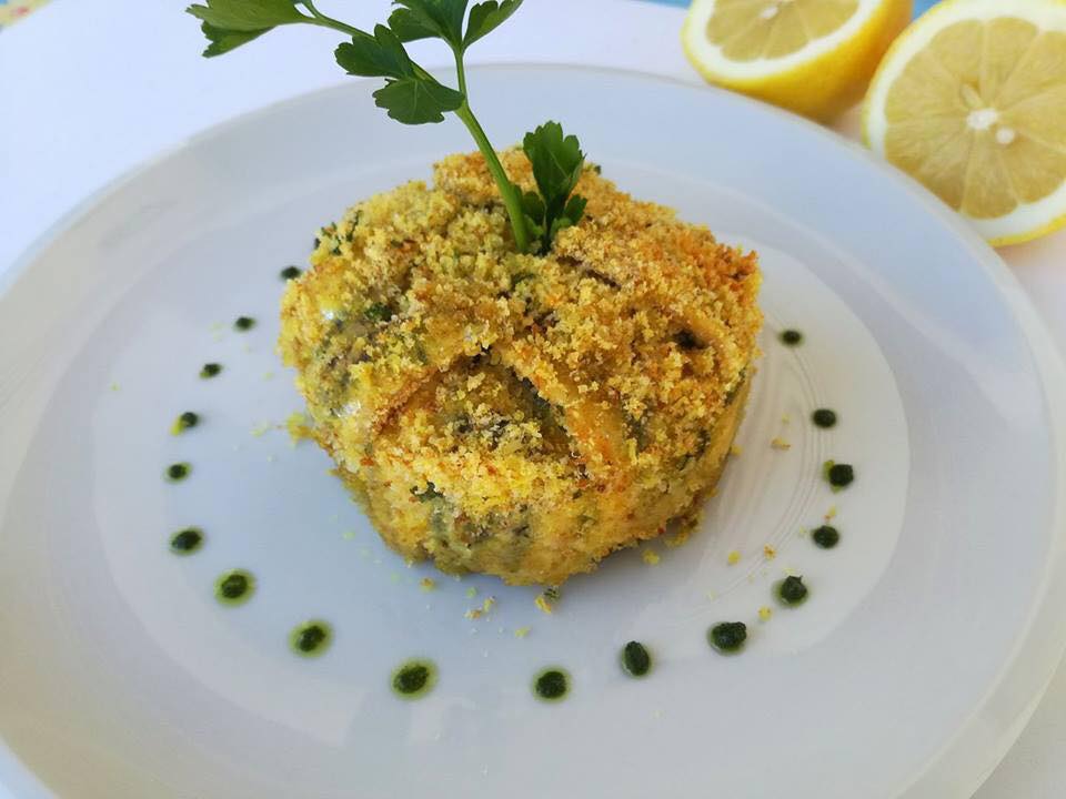 Tortino di Alici marinate con Clorofilla di Prezzemolo (Montersino)