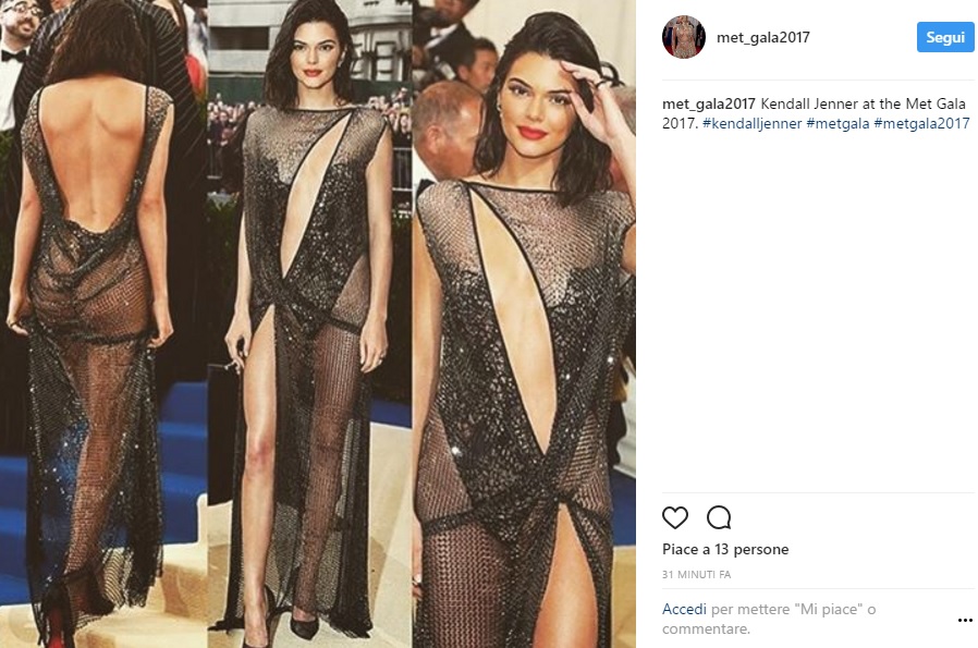 Met Gala 2017, Kendall Jenner: abito nero trasparente FOTO