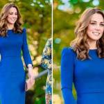 Abito blu riciclato per Kate Middleton che si presenta a sorpresa ad un evento