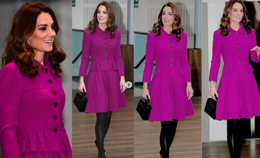 Kate Middleton ricicla il l'abito porpora di Oscar de la Renta alla Royal Opera House