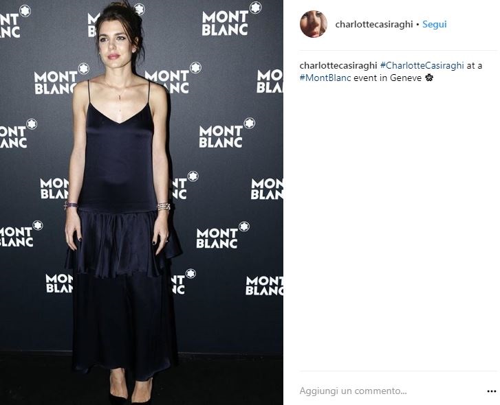 Charlotte Casiraghi, abito in seta total black per MontBlanc