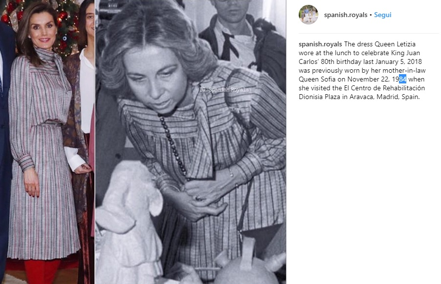Letizia Ortiz omaggia la regina Sofia: stesso abito 34 anni dopo