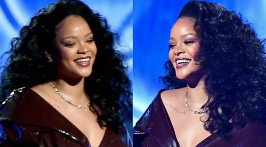 Rihanna ai Grammy 2018 ha sfoggiato due look originali: prima un trench coat come abito e poi un abitino fucsia in stile flamenco: l'esibizione
