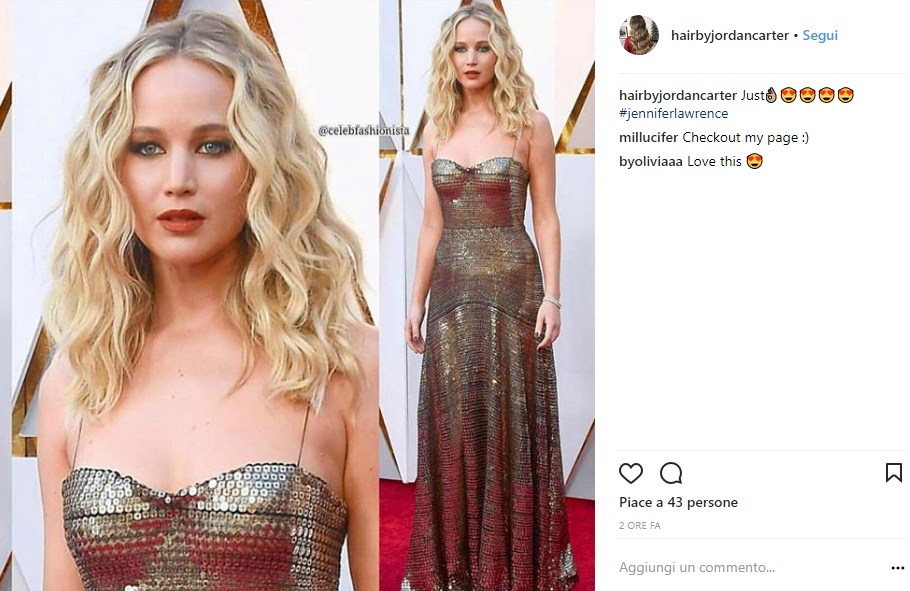 Jennifer Lawrence sensuale in abito satin Dior FOTO