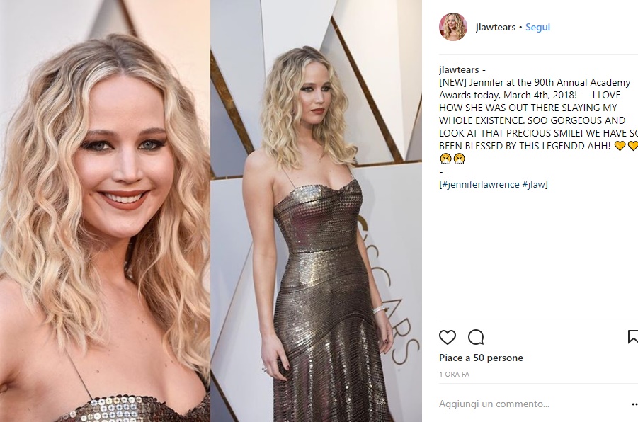 Jennifer Lawrence sensuale in abito satin Dior FOTO