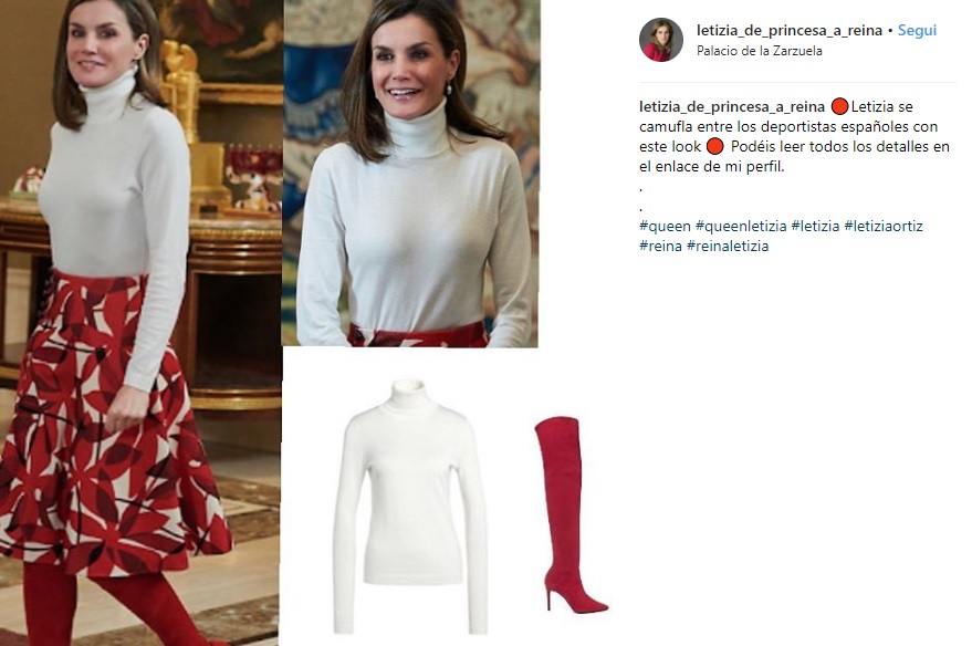 Letizia Ortiz, gonna a fiori e stivali rossi per la regina