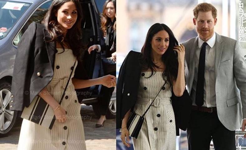 Meghan Markle nuovo look: abito bianco gessato e tacchi FOTO