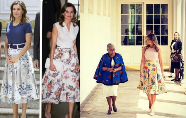 Melania Trump come Letizia Ortiz: gonna a fiori per la first lady