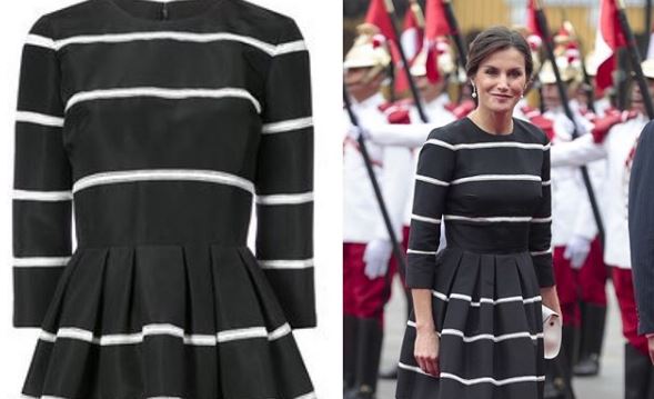 Letizia Ortiz in Perù: abito a righe firmato Carolina Herrera