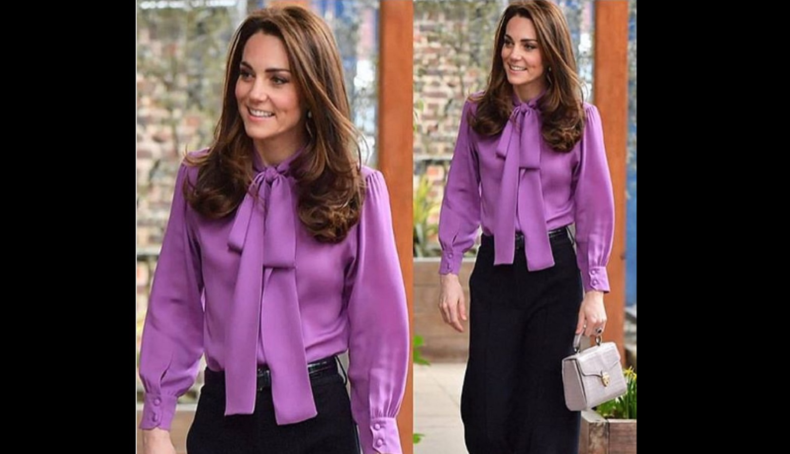 Kate Middleton, camicetta e pantaloni: il look è super chic