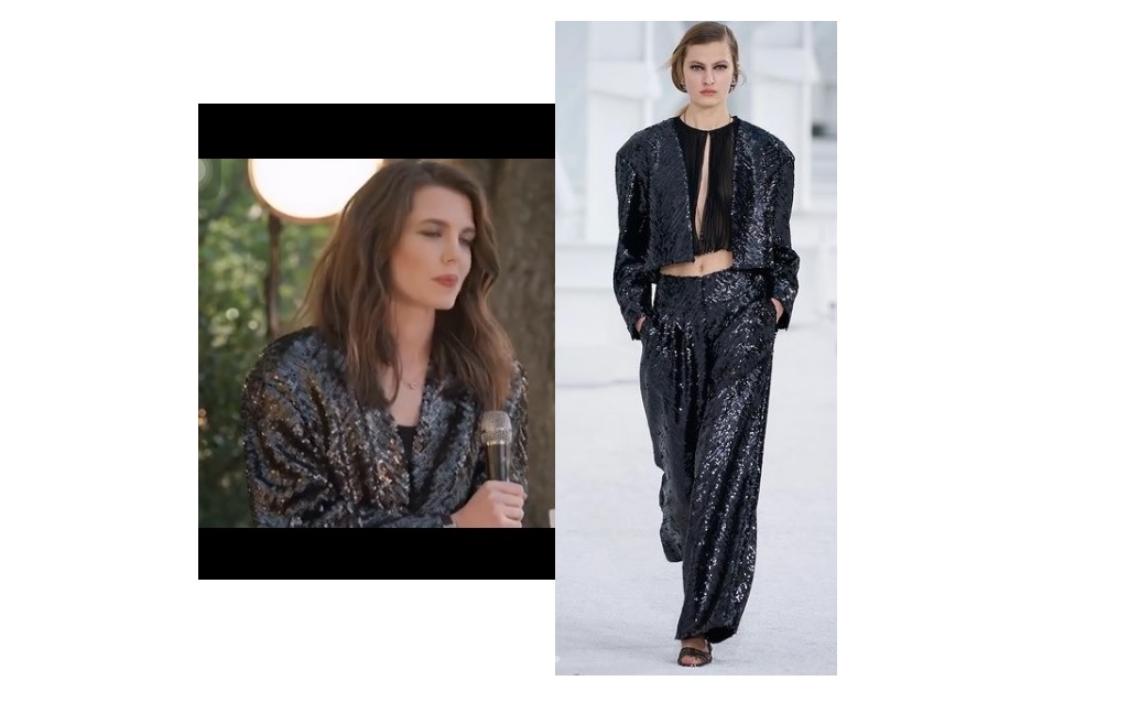 Charlotte Casiraghi, giacca Chanel paillettata per un look chic rockero