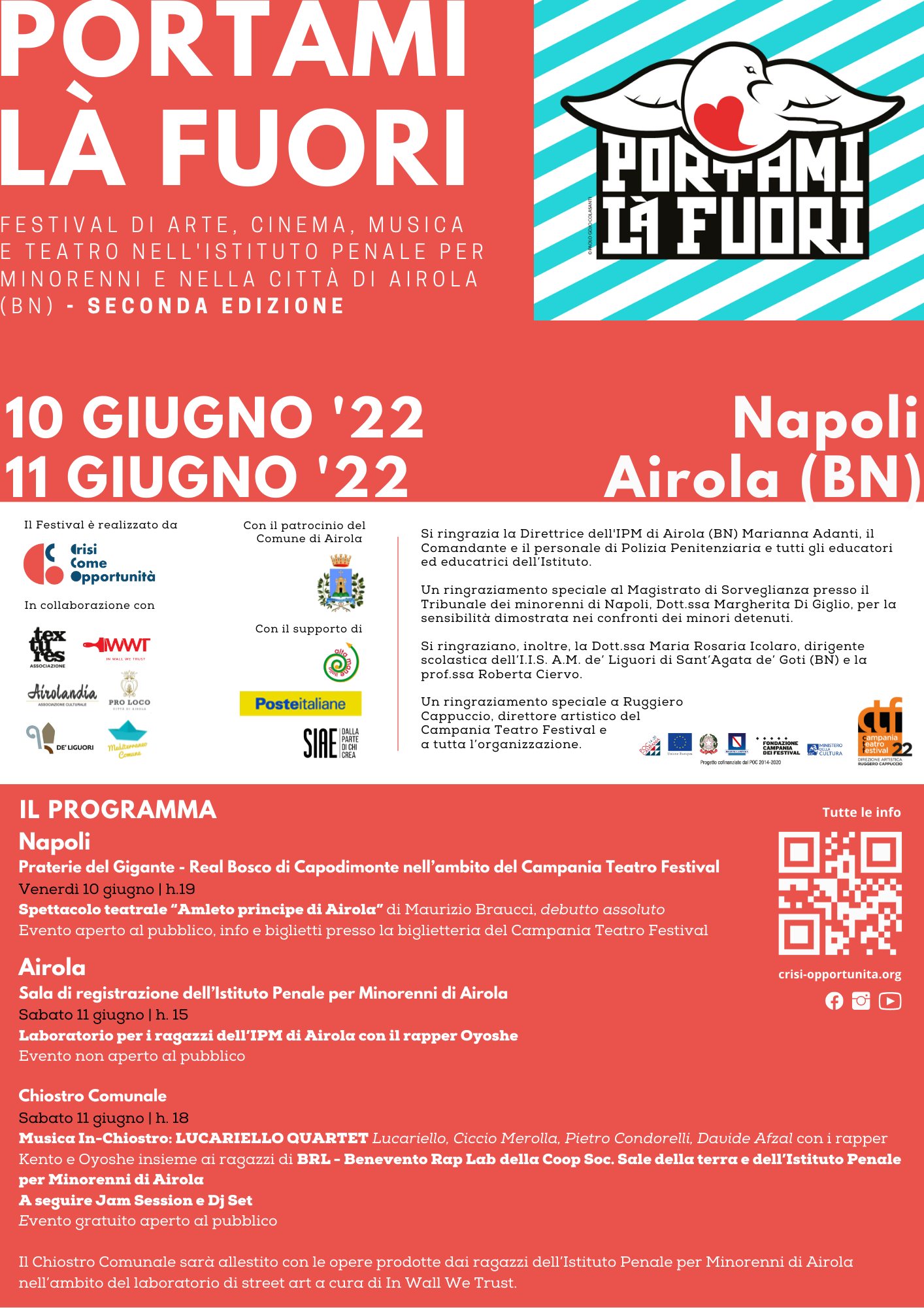 Portami là Fuori: torna il Festival per i giovani detenuti. Ospiti Kento e Lucariello