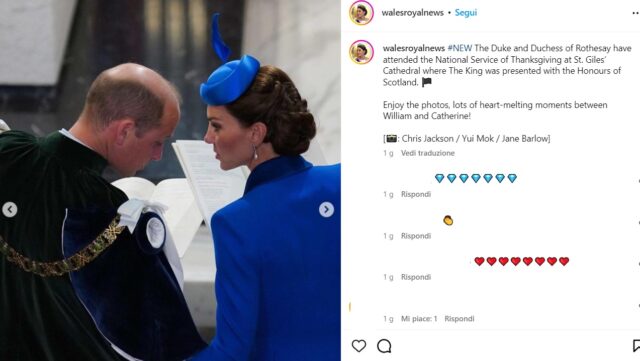 Kate Middleton in blu elettrico all'incoronazione di Carlo in Scozia